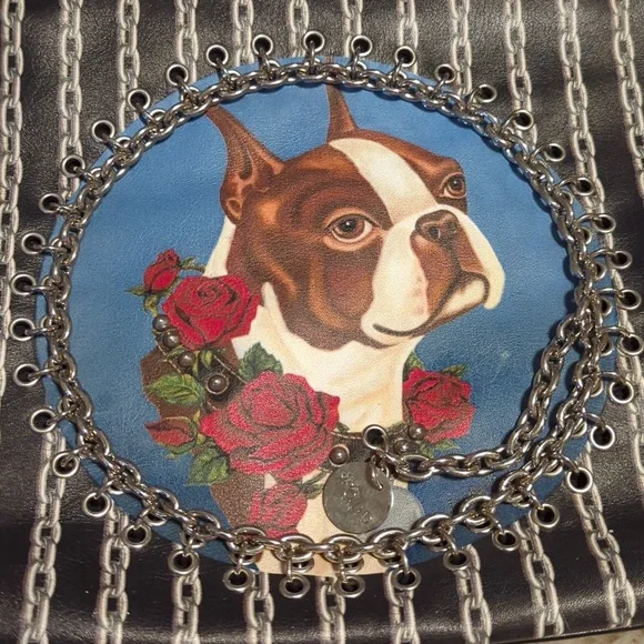 *RARE* Isabella Fiore leather Boston terrier dog shoulder bag purse tote - Picture 3 of 8